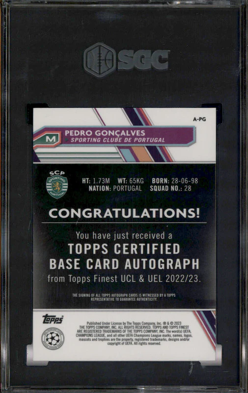 2022 Topps Finest UCC Autograph Orange Pedro Goncalves Auto /25 SGC 10 - Image 2