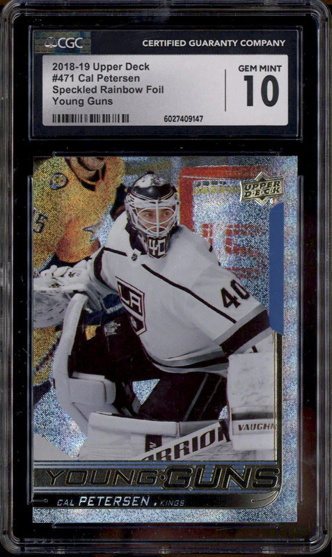 2018-19 Upper Deck Speckled Rainbow Foil Young Guns #471 Cal Petersen RC CGC 10