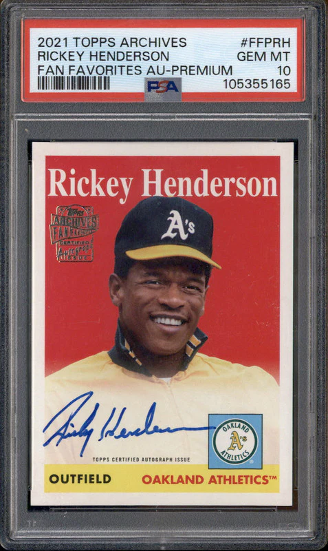 2021 Topps Archives Fan Favorites Premium #FFPRH Rickey Henderson Auto PSA 10