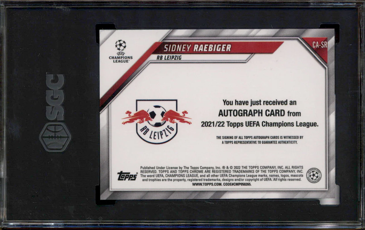 2021 Topps Chrome UCL Auto Black White Raywave Sidney Raebiger RC SGC 9.5 - Image 2