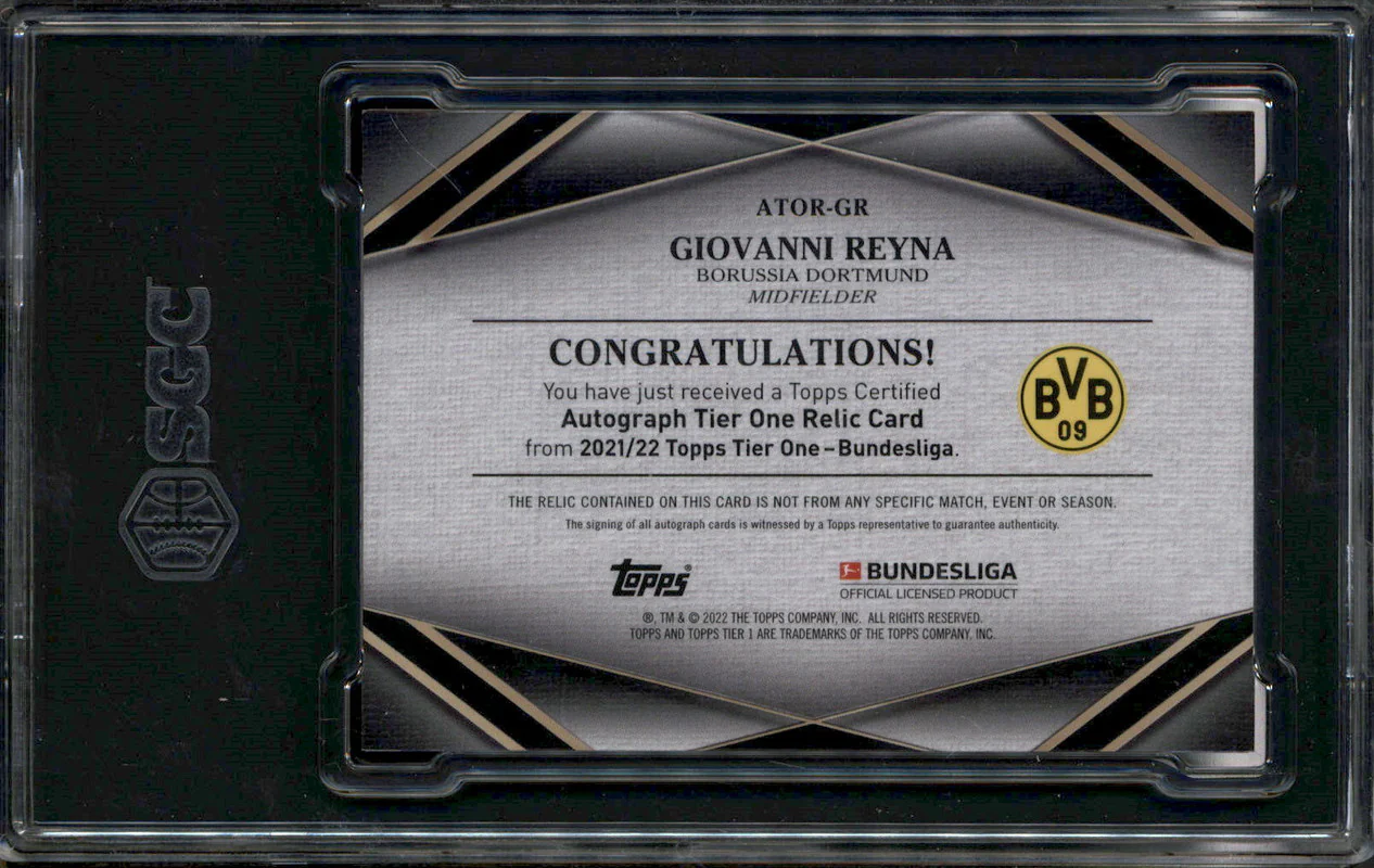 2021 Topps Tier One Bundesliga Autograph Relic Giovanni Reyna Auto /10 SGC 9.5 - Image 2