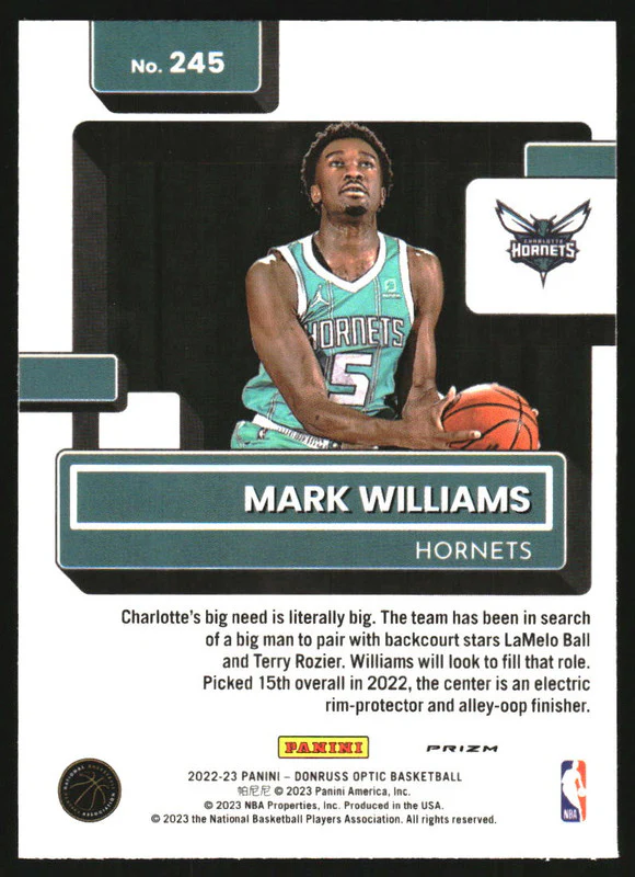 2022-23 Donruss Optic Photon #245 Mark Williams RR RC Rookie - Image 2