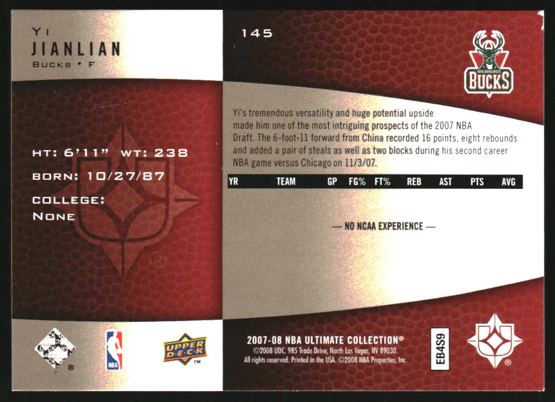 2007-08 Ultimate Collection Rookies Gold #145 Yi Jianlian RC /50 - Image 2