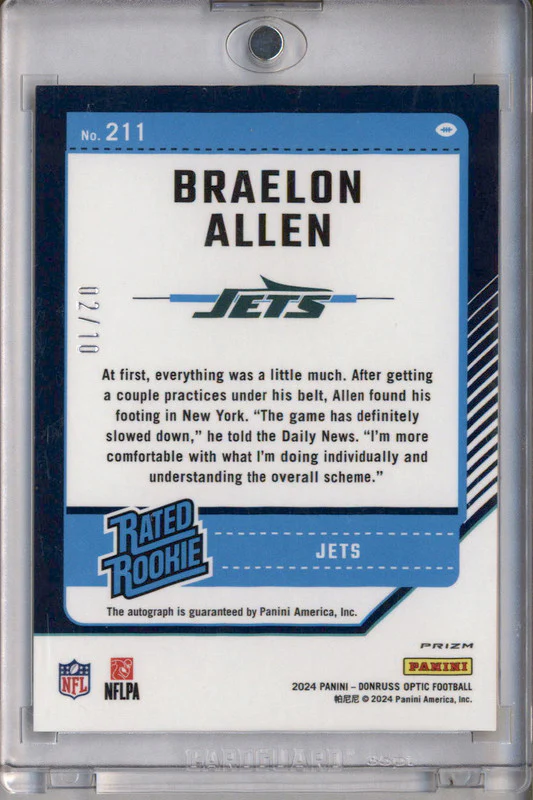2024 Donruss Optic Rated Rookies Autographs Gold #211 Braelon Allen RC Auto /10 - Image 2