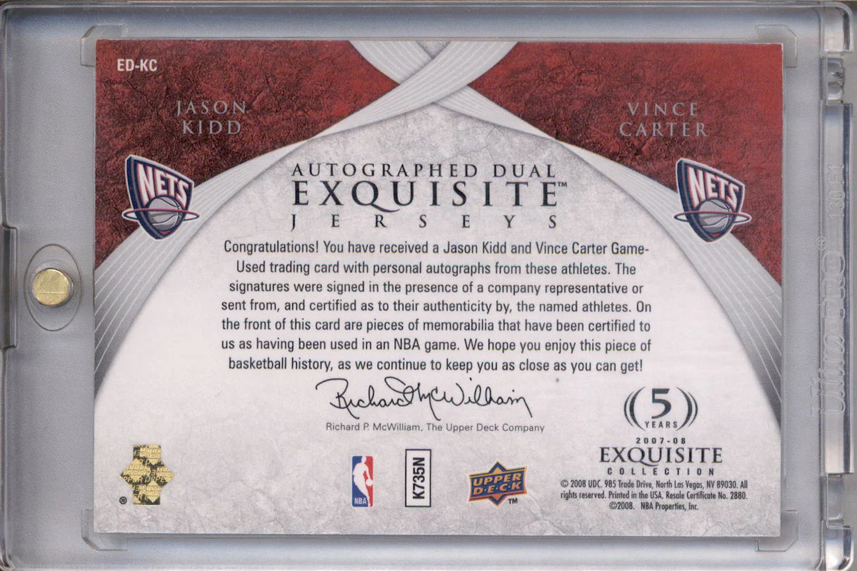 2007 Exquisite Collection Jerseys Dual Autograph Jason Kidd Vince Carter Auto /5 - Image 2