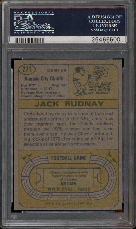 1974 Topps #271 Jack Rudnay PSA 8 - Image 2
