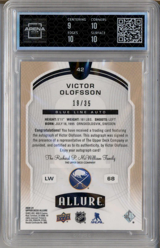 2020 Upper Deck Allure Auto Blue Link Victor Olofsson /35 Arena Club 9.5 - Image 2