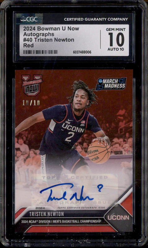 2024 Bowman University Autograph Now Red #40 Tristen Newton /10 CGC 10