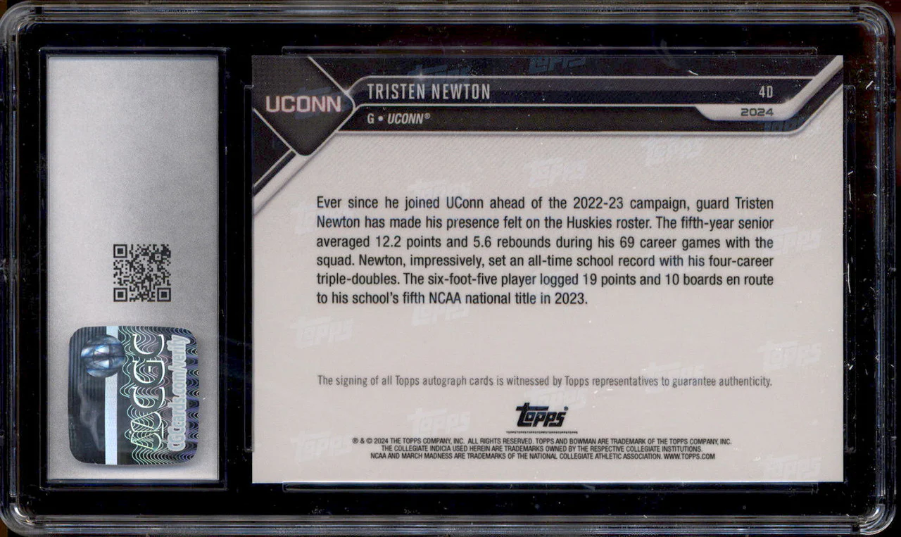 2024 Bowman University Autograph Now Red #40 Tristen Newton /10 CGC 10 - Image 2