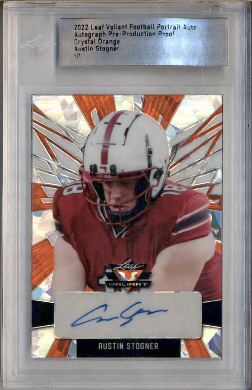 2022 Leaf Valiant Football Autograph Crystal Orange Auto Austin Stogner 1/1