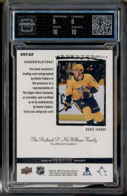 2019 UD Ice Exquisite Collection Auto 09 Tribute Dante Fabbro /99 Arena Club 9.5 - Image 2
