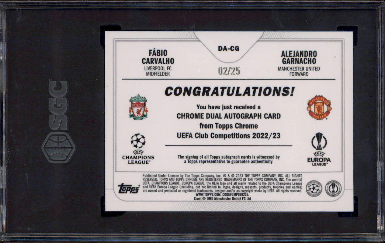 2022 Topps Chrome Dual Auto Orange Refractor Fabio Carvalho Garnacho /25 SGC 9.5 - Image 2