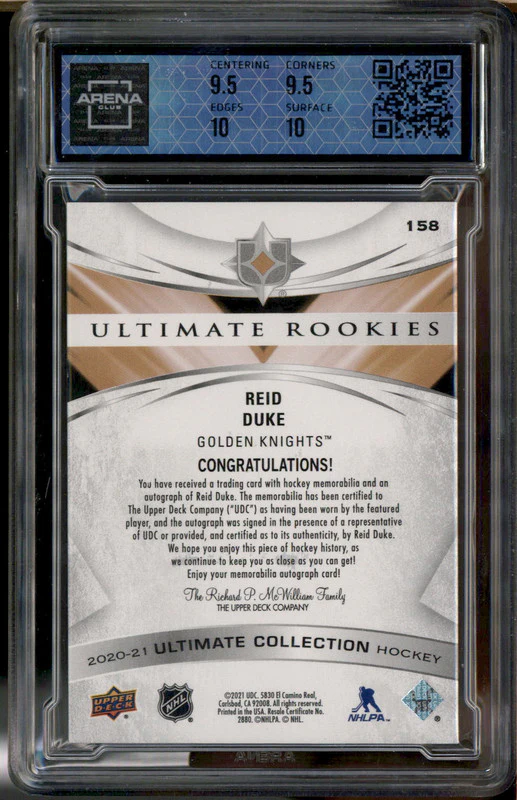 2020 Ultimate Collection Rookie Auto Patch Reid Duke RC /99 Arena Club 10 - Image 2