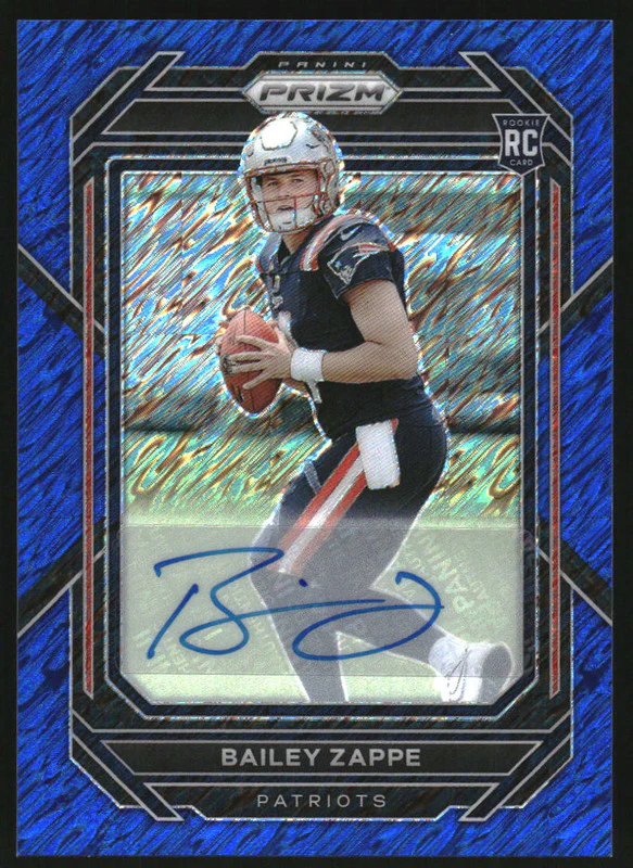 2022 Panini Prizm Autographs Prizm Blue Shimmer #305 Bailey Zappe RC Auto /25