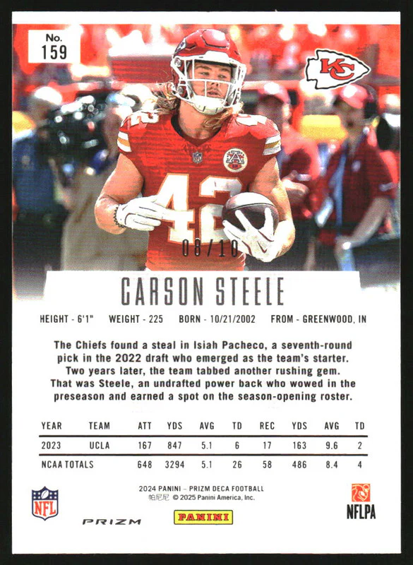 2024 Panini Prizm Deca Gold Prizm #159 Carson Steele RC /10 - Image 2