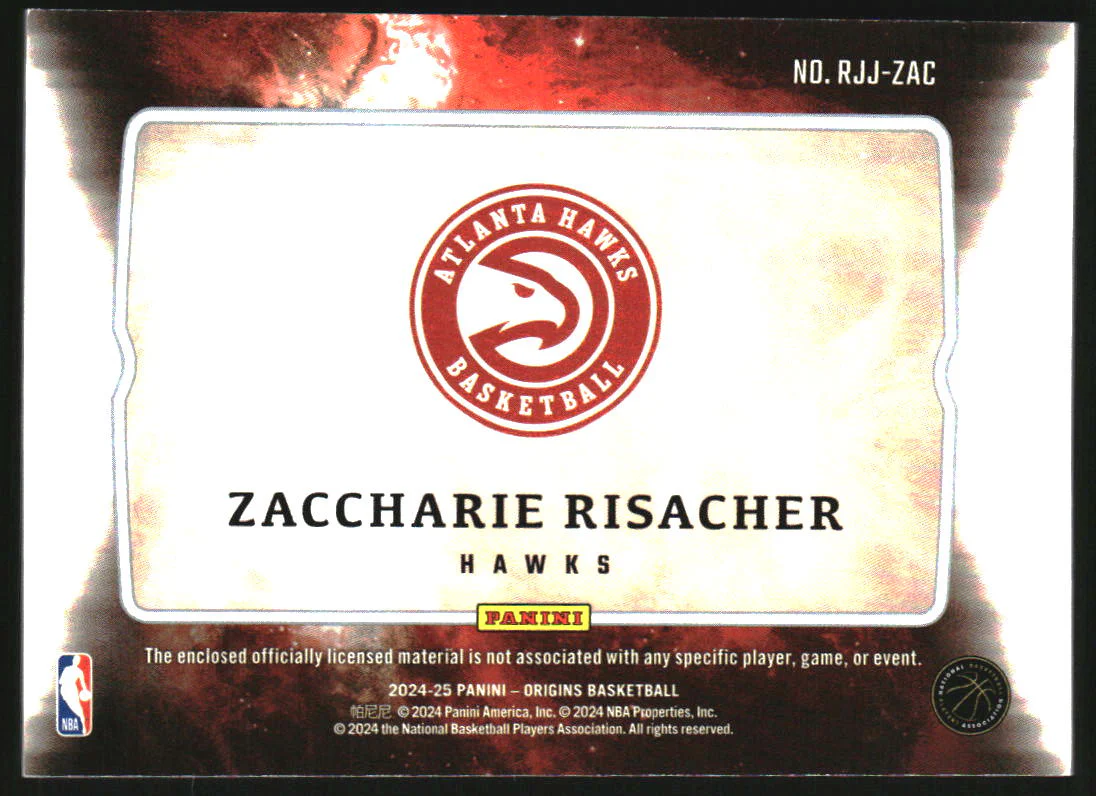 2024-25 Panini Origins Rookie Jumbo Jerseys Green Zaccharie Risacher RC /5 - Image 2
