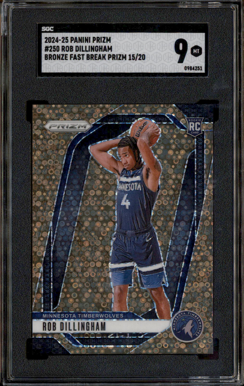 2024 Panini Prizm Bronze Fast Break Prizm #250 Rob Dillingham RC /20 SGC 9