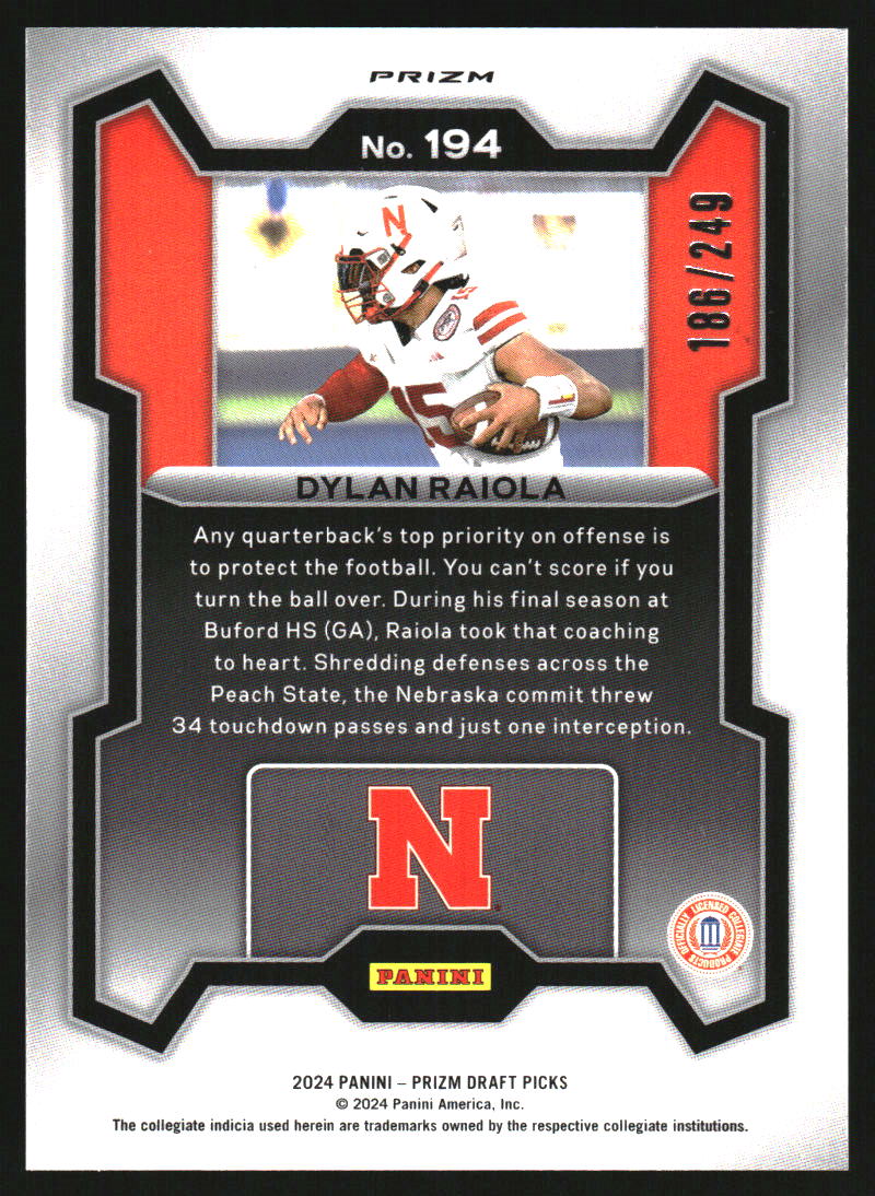 2024 Panini Prizm Collegiate Draft Blue Wave Prizm #194 Dylan Raiola /249 - Image 2