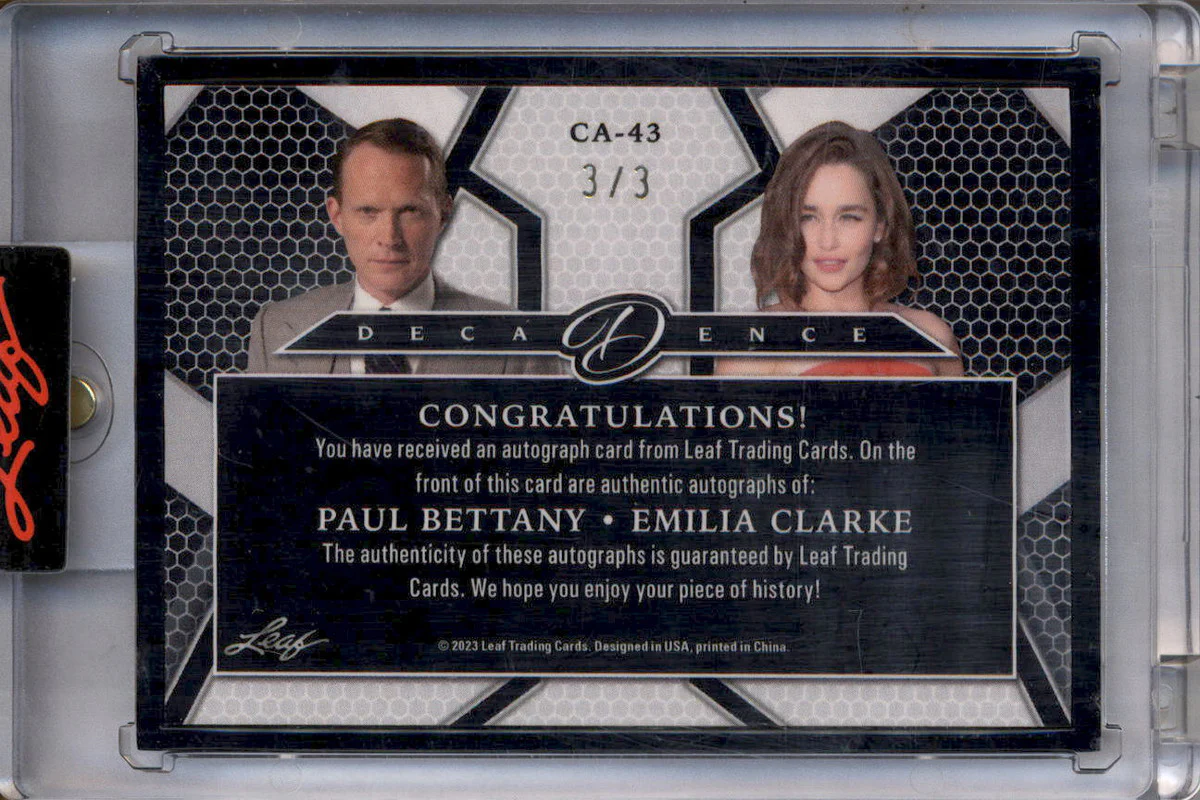2023 Leaf Decadence CoStar Dual Auto Black Paul Bettany Emilia Clarke /3 - Image 2