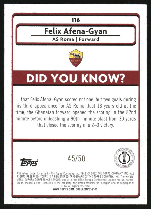 2021 Merlin UEFA Champions League Gold Refractors #116 Felix Afena-Gyan RC /50 - Image 2