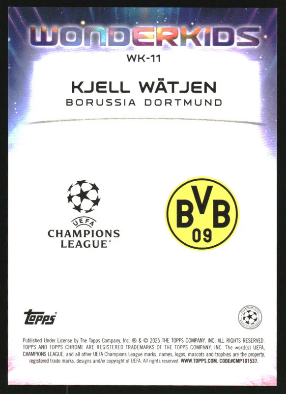 2024-25 Topps Chrome UEFA Wonderkids Orange Refractor #WK-11 Kjell Watjen RC /25 - Image 2