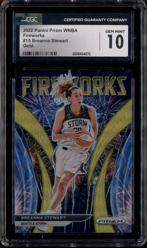 2022 Panini Prizm WNBA Fireworks Gold #15 Breanna Stewart /10 CGC 10