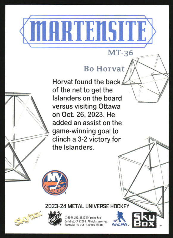 2023-24 Skybox Metal Universe Martensite #MT-36 Bo Horvat - Image 2