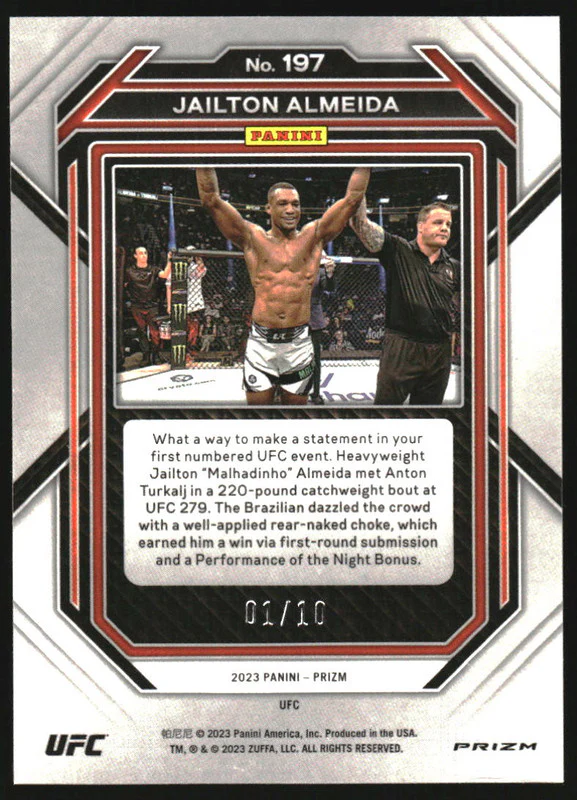 2023 Panini Prizm UFC Under Card Gold Prizms #197 Jailton Almeida RC /10 - Image 2