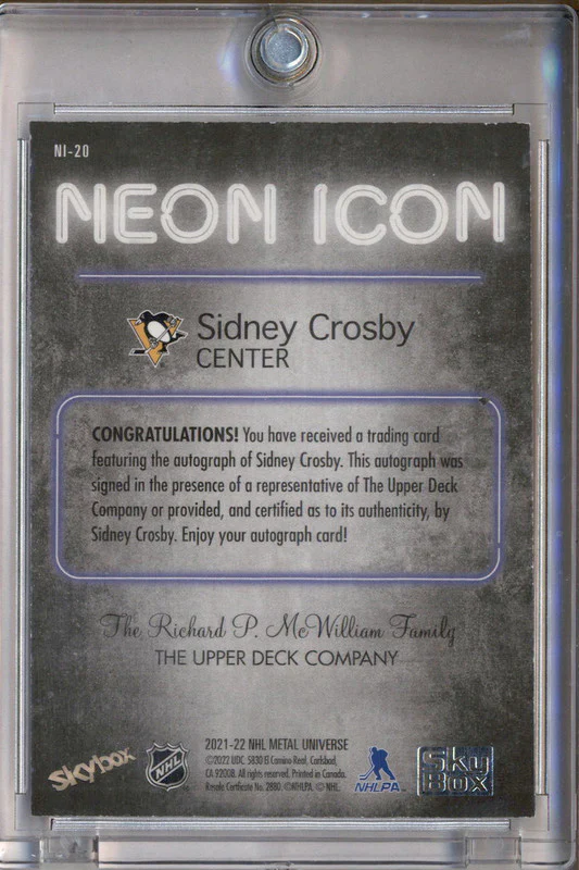 2021-22 Skybox Metal Universe Neon Icon Autographs Sidney Crosby Autograph Auto - Image 2