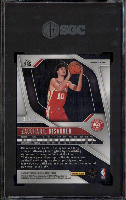 2024 Panini Prizm Orange Prizm #265 Zaccharie Risacher RC /49 SGC 9.5 - Image 2