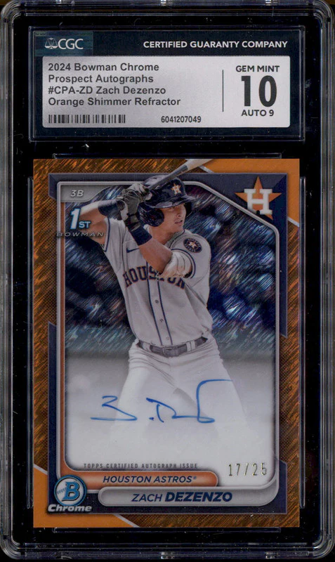 2024 Bowman Chrome Orange Shimmer Refractor Zach Dezenzo RC Auto /25 CGC 10