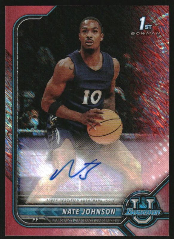 2021-22 Bowman Chrome University Prospect Red Shimmer Nate Johnson Auto /5