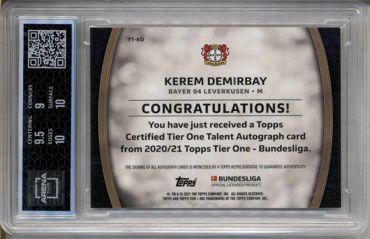 2020 Topps Tier One Talent Auto Black Kerem Demirbay /25 Arena Club 9.5 - Image 2