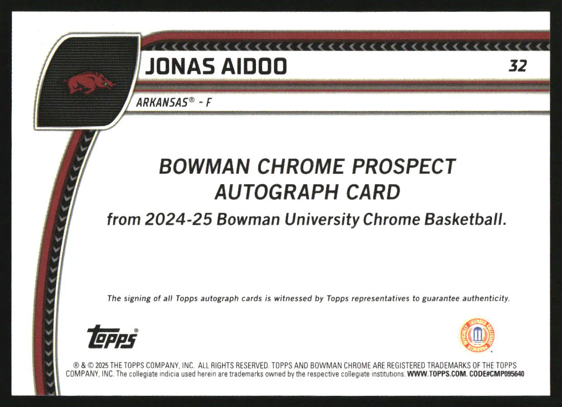 2024 Bowman University Chrome Reptilian Green Refractor Jonas Aidoo RC Auto /75 - Image 2