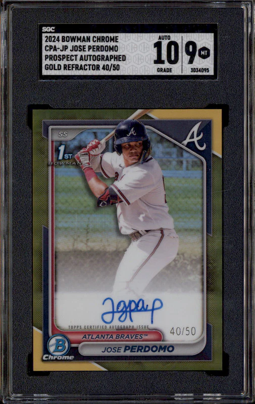 2024 Bowman Chrome Auto Gold Refractor #CPA-JP Jose Perdomo RC /50 SGC 9