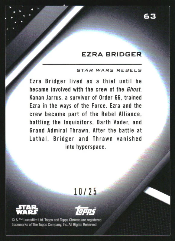 2022 Topps Chrome Black Star Wars Orange Refractors #63 Ezra Bridger /25 - Image 2