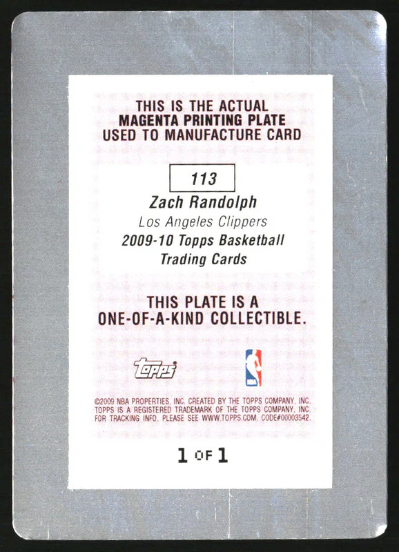 2009-10 Topps Press Plates Magenta #113 Zach Randolph 1/1 - Image 2