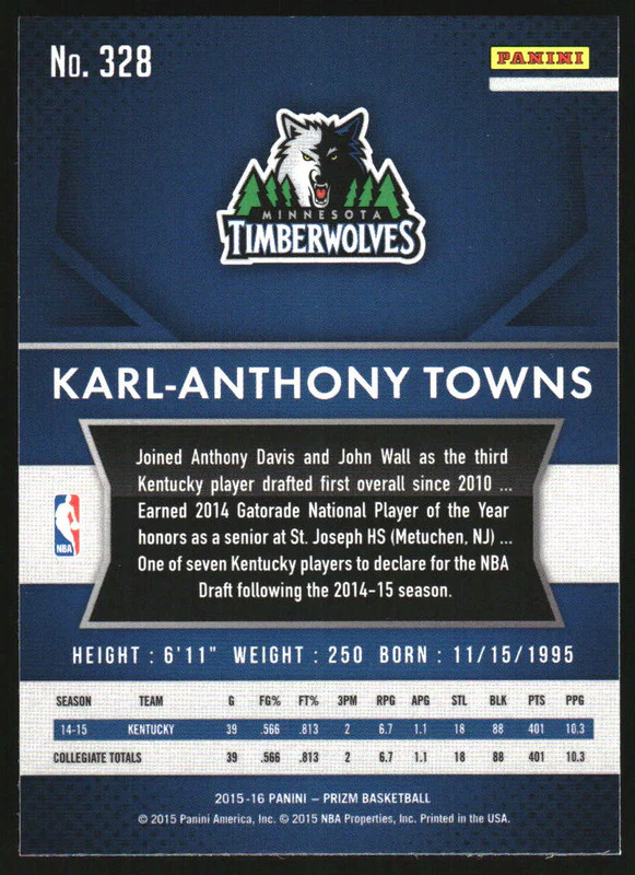 2015-16 Panini Prizm #328 Karl-Anthony Towns RC - Image 2