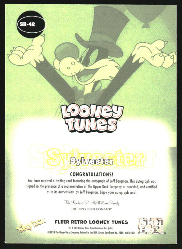 2024 Fleer Looney Tunes Skybox Premium Star Rubies Auto Jeff Bergman Sylvester - Image 2