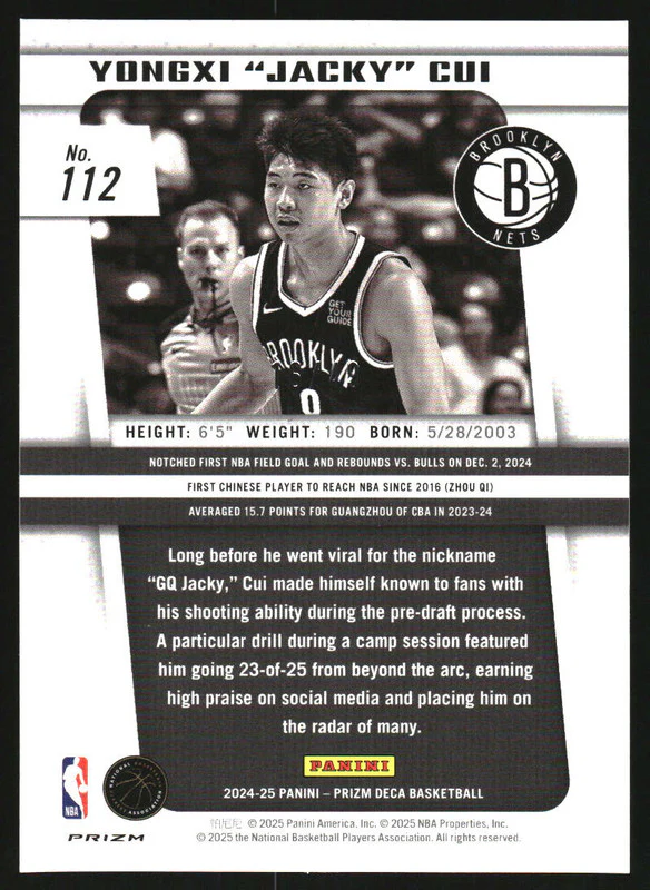 2024-25 Panini Prizm Deca Orange Prizms #112 Yongxi "Jacky" Cui RC /49 - Image 2