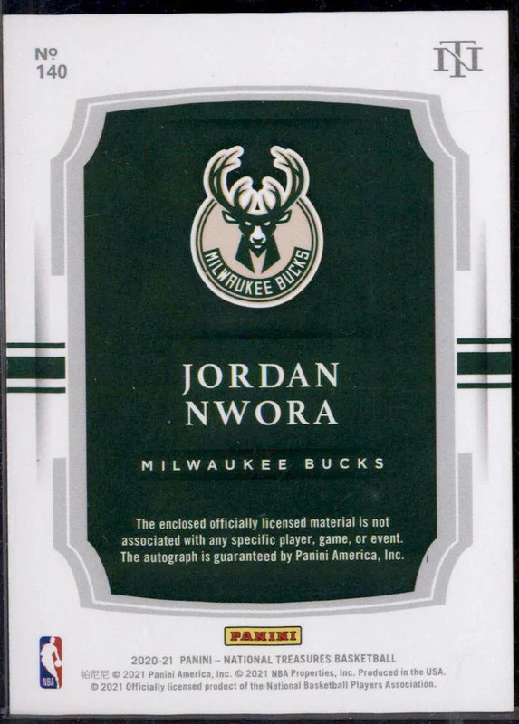 2020-21 Panini National Treasures #140a Jordan Nwora Autograph RC Auto /99 - Image 2