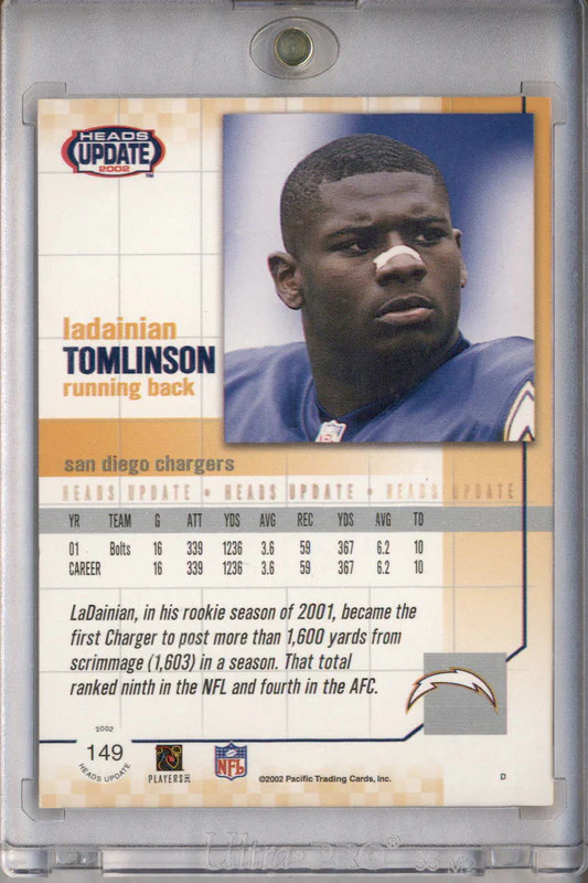 2002 Pacific Heads Update Red #149 LaDainian Tomlinson Recollection Auto /3 - Image 2