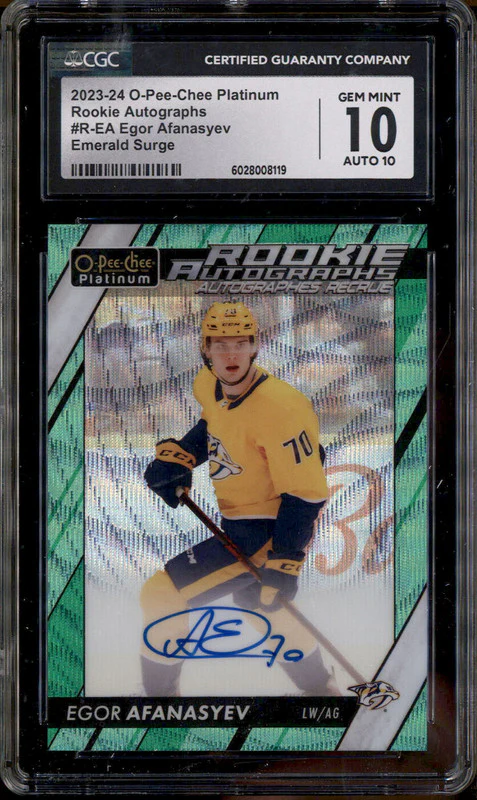 2023 O-Pee-Chee Platinum Rookie Auto Emerald Surge Egor Afanasyev RC /10 CGC 10