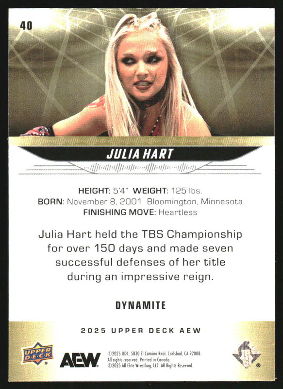 2025 Upper Deck AEW Dynamite #40 Julia Hart /199 - Image 2