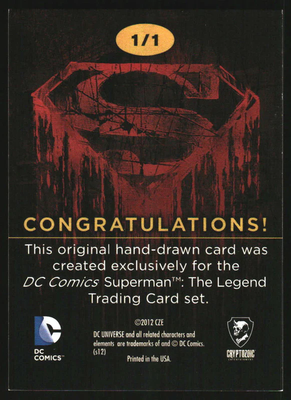 2012 Cryptozoic DC Comics Superman The Legend Artist Sketch Card 1/1 - Image 2