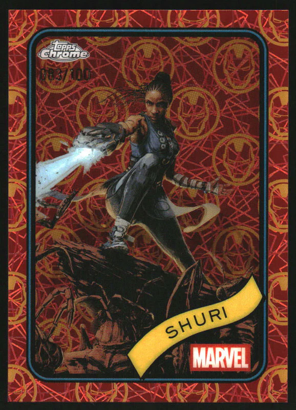 2025 Topps Chrome Marvel Iron Man Red & Gold Lazer Refractor #96 Shuri /100