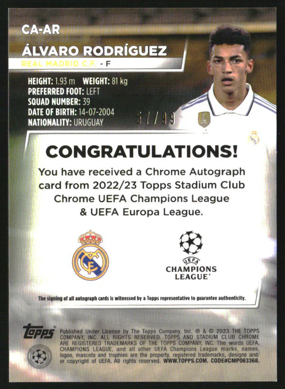 2023 Stadium Club Chrome Green Rookie Autograph Alvaro Rodriguez RC Auto /99 - Image 2