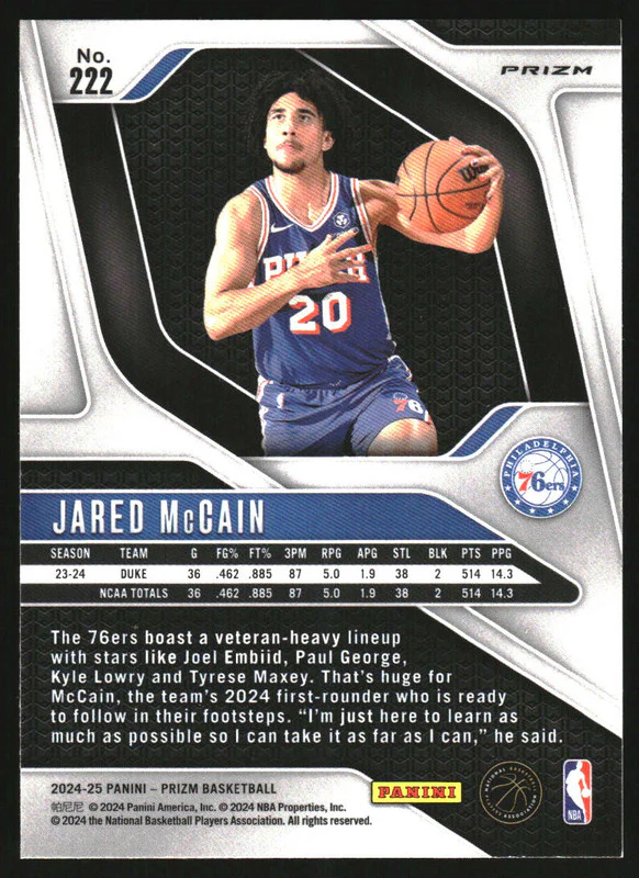 2024-25 Panini Prizm Silver Prizm #222 Jared McCain RC - Image 2