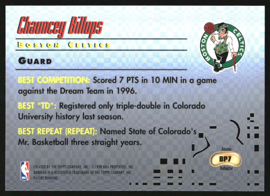 1997-98 Bowman 's Best Picks Atomic Refractors #BP7 Chauncey Billups RC - Image 2