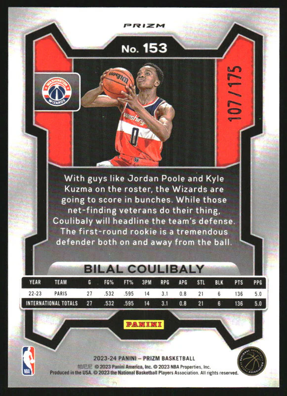 2023-24 Panini Prizm Prizms White #153 Bilal Coulibaly RC /175 - Image 2
